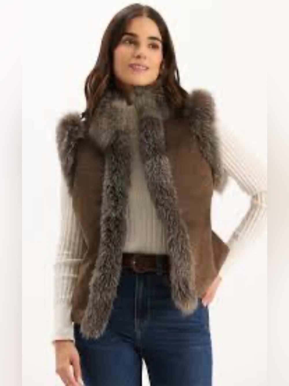 Tyler Boe Fur Foxy Vest Walnut Brown Fur-Trim Women XS NEW NWT